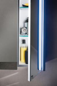 Simply bathroom mirror with storage compartment - detail of the additional side with built-in led light