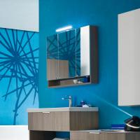 Stocky bathroom mirror with cabinet and lower open compartment