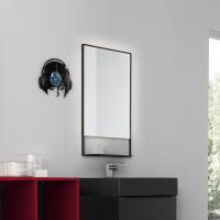 Polluce bathroom mirror with metal frame and incorporated shelf