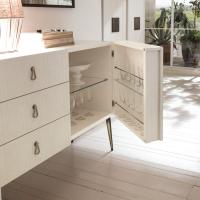 Modern buffet in burnished open pore cream oak with 2 doors and 3 drawers with slim metal feet