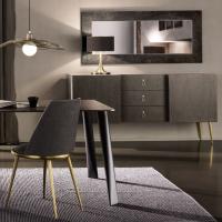 Modern buffet in carbon oak with 2 doors and 3 drawers with slim metal feet