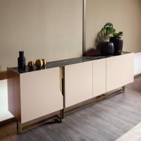 Matt lacquer Mirage sideboard with marble top in Black Cosmic (MBC) by Cantori