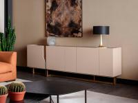 Mirage sideboard by Cantori lacquered in B5 new sand matt and top in Black Cosmic (MBC) marble; patinated bronze base