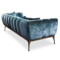Iseo has a soft velvet cover with puffy vertical quilted seat-back and metal structure