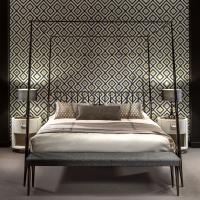 Urbino modern canopy  bed by Cantori with radial metal headboard