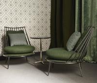Aurora by Cantori armchair with 4 legs in black nickel and cover in green Aspen