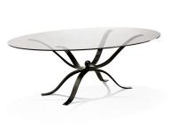 Atlante glass table with shaped iron structure by Cantori - elliptical top