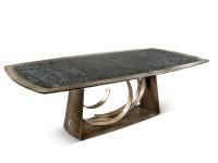 Tavolo fisso con base in metallo curvato Rodin di Cantori con piano in legno e bordo d'acciaio
