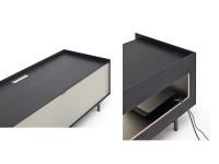 Porta TV laccato con cornice in legno Columbus - Schema della gestione dei fori passacavi su top e schienale