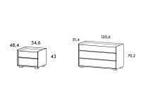 Lounge schemes and measurements of the bedside tables and dresser