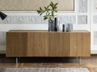 Wooden and metal modern sideboard Abstract with checkered pattern on two doors