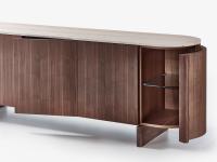 Side view of the Dafne sideboard in curved wood
