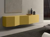 Several models and finishes available for the Pyramide wall-mounted sideboard 