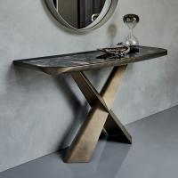 Terminal console table by cattelan with Zefiro Keramik stone top and structure and border in brushed bronze metal