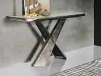 Terminal console table by Cattelan with Arenal Keramik top and base and border in brushed grey painted metal