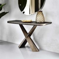 Terminal console table by Cattelan with wooden top and lower metal edge