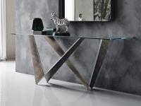 Westin console table by Cattelan with structure in brushed grey painted metal and top in extra-clear transparent crystal glass