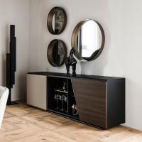 Aston sideboard with central open compartment by Cattelan; right door in wood veneer and left door in quilted leather or faux-leather