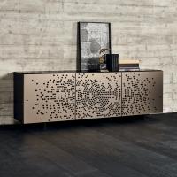 Voyager by Cattelan modern sideboard with clear glass mirror bronze doors or frosted with glossy black motives