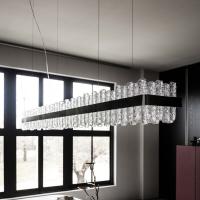 Phoenix suspended rectangular glass lamp by Cattelan. Structure in satin nickel that makes a frame around a block of glass parallelepipeds that look like ice