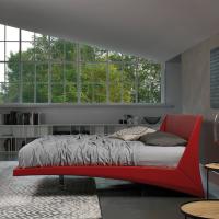 Dylan suspended leather double bed by Cattelan in red leather