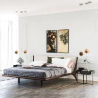 Nelson luxurious wood leather bed by Cattelan with real or faux leather headboard