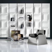 Fifty bookcase in white lacquered embossed wood