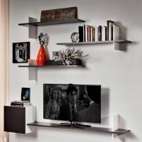 Cross floating lacquered shelf by Cattelan, serving also as a TV stand