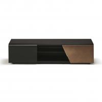 Aston TV cabinet by Cattelan with left quilted door and right brushed bronze lacquered door