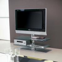 Tv stand for flat screens, steel base and glass shelves