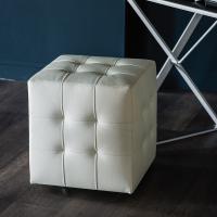 Bob white leather upholstered buttoned ottoman