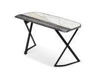 Cocoon by Cattelan minimalistic writing desk with Matt Calacatta Golden Marble top, painted metal brushed grey top and embossed black metal legs