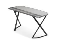 Cocoon by Cattelan minimalistic writing desk with leather top, painted metal brushed grey top and embossed black metal legs