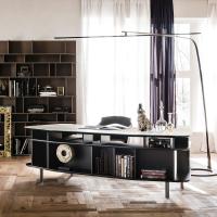 Wall Street luxury modern executive desk by Cattelan with marble ceramic stone top and lacquered structure with frontal compartments