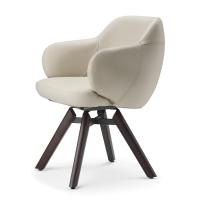 Side view of the wooden legs upholstered rotating chair Bombè by Cattelan