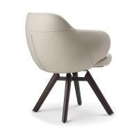 Back view of the wooden legs upholstered rotating chair Bombè by Cattelan