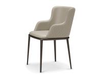 Magda chair with armrests and quilted back. Legs in embossed metal.