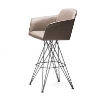 Flaminio stool with embossed metal base and seat and backrest upholstered in eco-leather