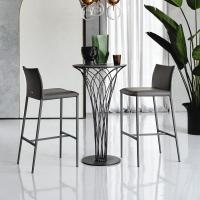 Norma by Cattelan pair of upholstered stools with metallic legs matched to Nido Bistrot table