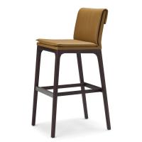View from the side of Sofia by Cattelan upholstered stool with back with wood beech structure, seat with upholstered pillow which covers the back