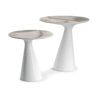 Pair of white painted polyurethane round tables Peyote 