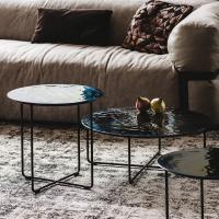 Vinyl coffee table painted black structure and oil like shade top