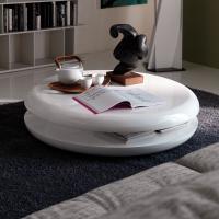 Yo-yo coffee table in white lacquer with upper top closed 