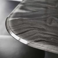 Detail of the decorated glass bevelled top outile of Atlantis dining table