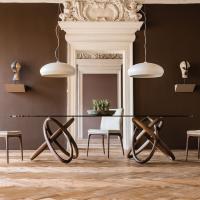 Carioca table with bevelled glass top and canaletto walnut wood