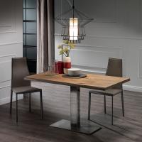 Elvis dining table by Cattelan with stainless steel base and natural oak wood top