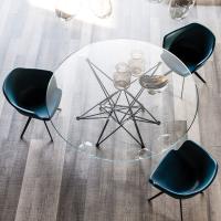 Gordon design table with metal base by Cattelan with round top in glass