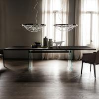 Ikon wooden table with extra-clear glass legs by Cattelan