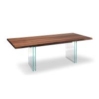 Ikon wooden table with extra-clear glass legs