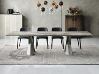 Mad Max by Cattelan table with top in marble Alabaster with trestle legs in embossed metal titanium